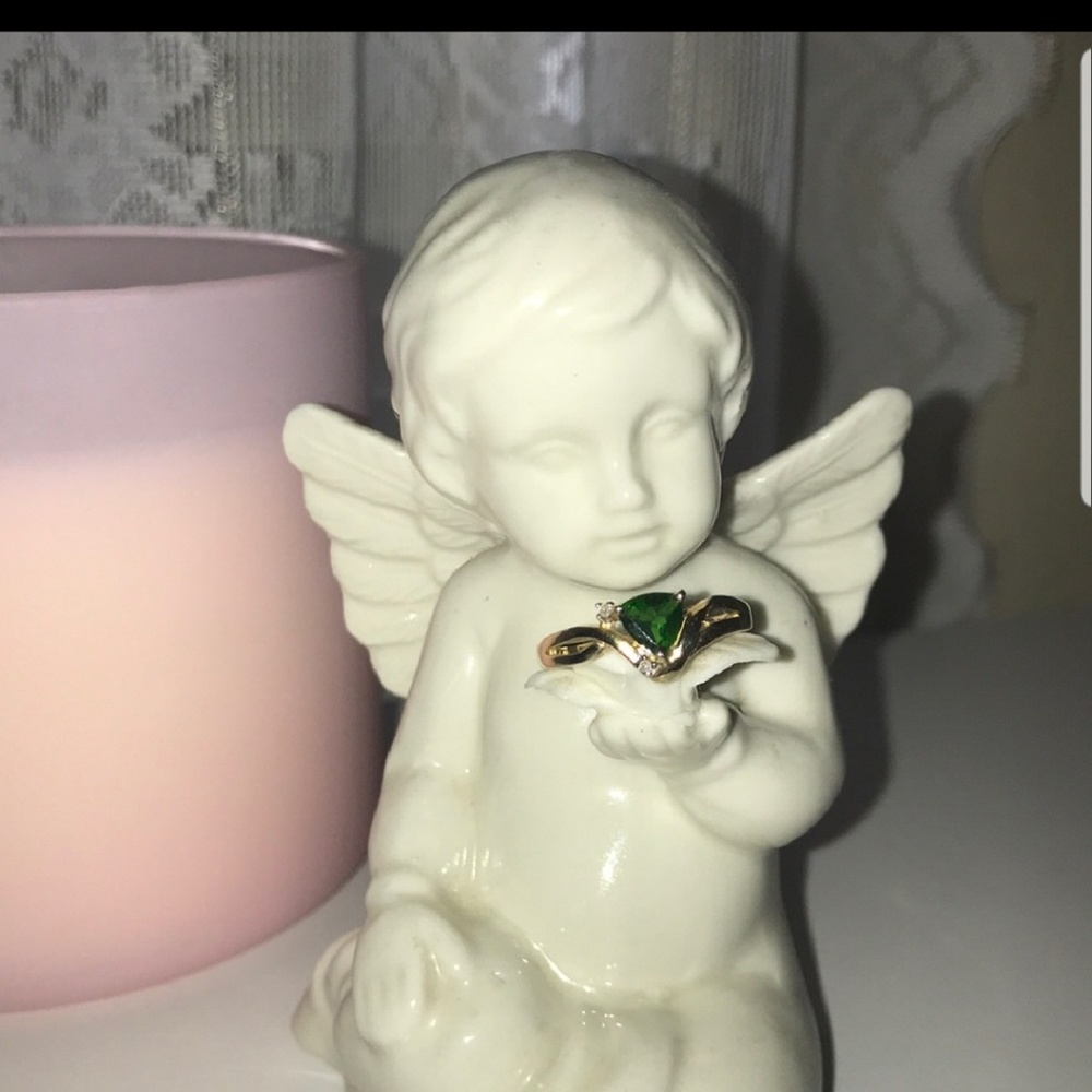 Green Russian Diopside Ring w/ Diamonds 10k Size 7